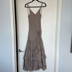 FREE PEOPLE ruffled maxi dress with drop waist and braided straps- size small